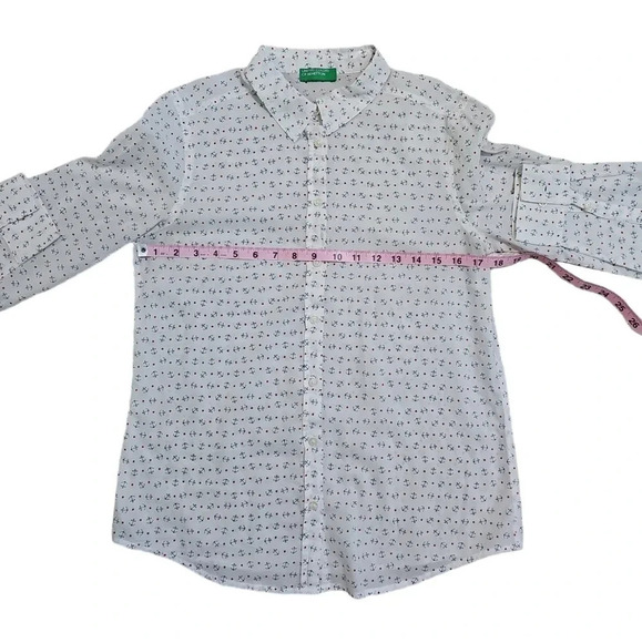 VTG Benetton Anchor Print Button Up Shirt Women S Nautical Coastal Preppy - Picture 6 of 8